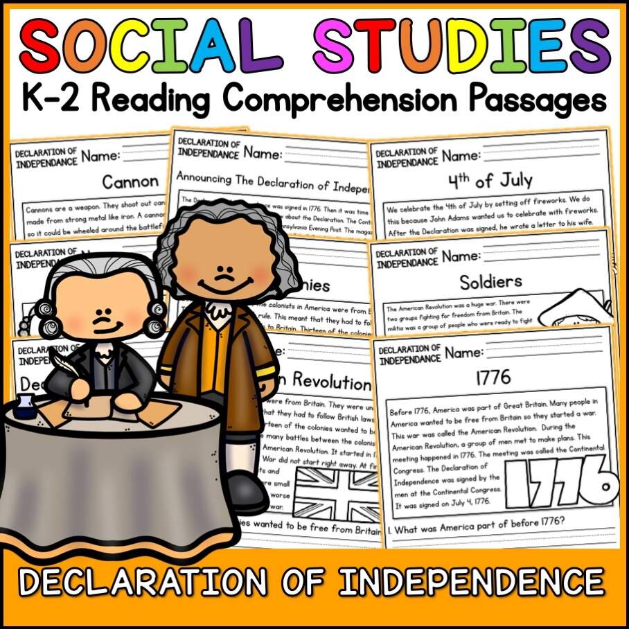 Declaration Of Independence Social Studies Reading Comprehension Passages Made By Teachers