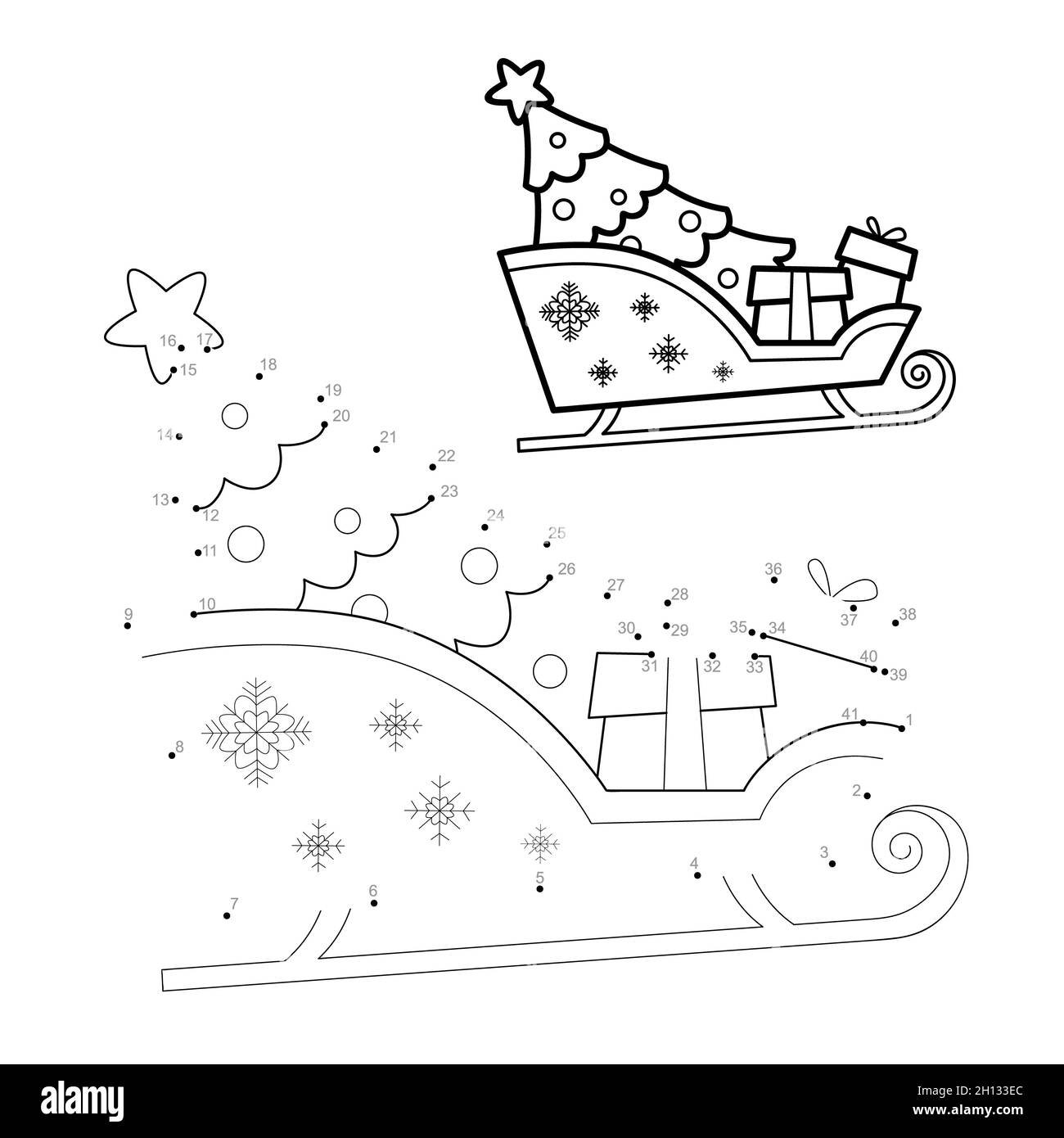 Dot To Dot Christmas Puzzle For Children Connect Dots Game Christmas Sled Illustration Stock Photo Alamy