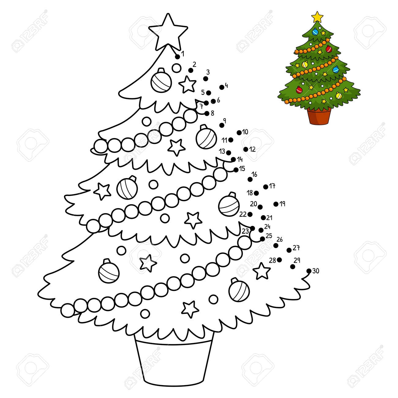 Dot To Dot Christmas Tree Isolated Coloring Page Royalty Free SVG Cliparts Vectors And Stock Illustration Image 191051974