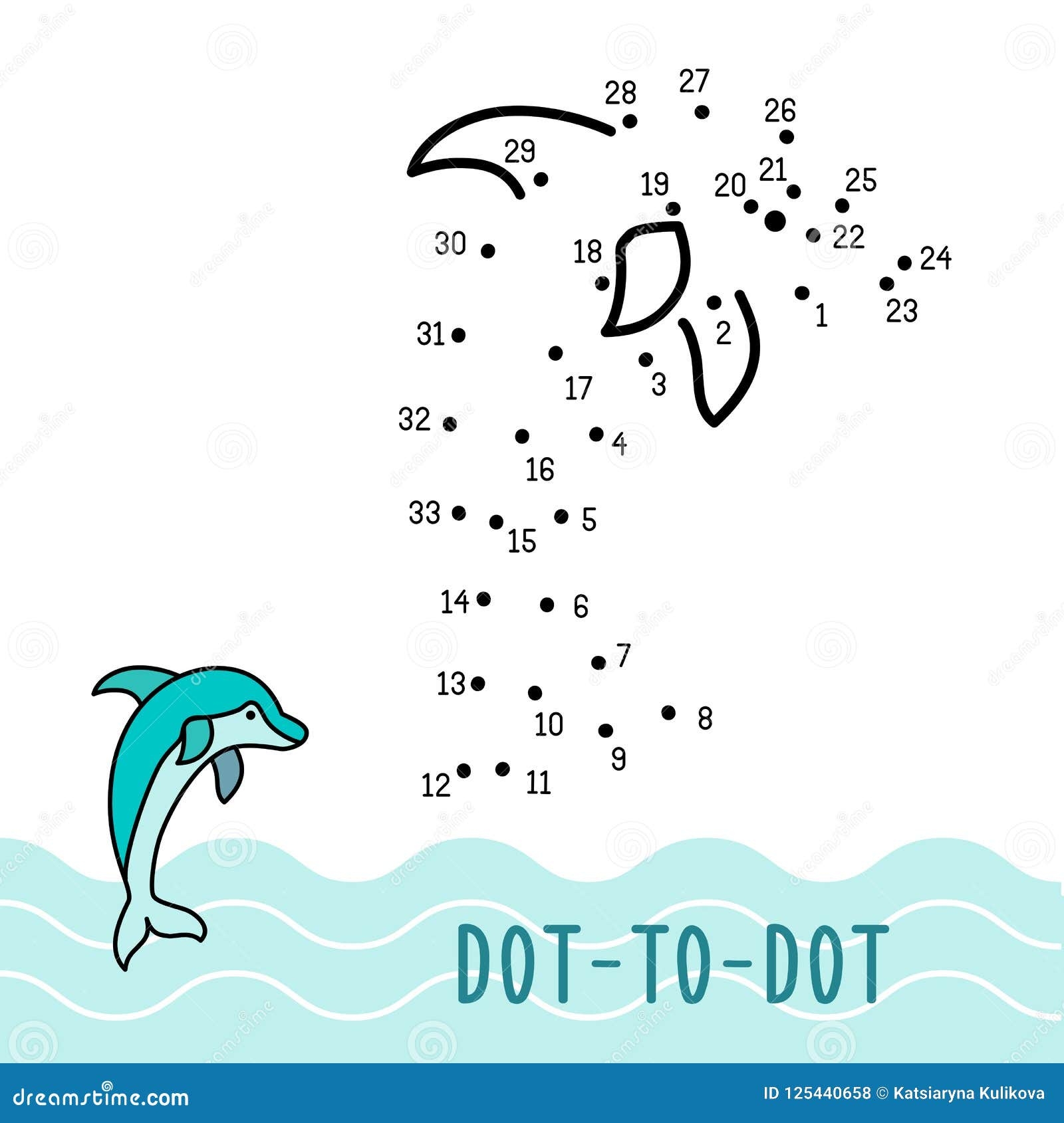 Dot To Dot Game Number Connect Dots Dolphin Stock Vector Illustration Of Connect Kindergarten 125440658