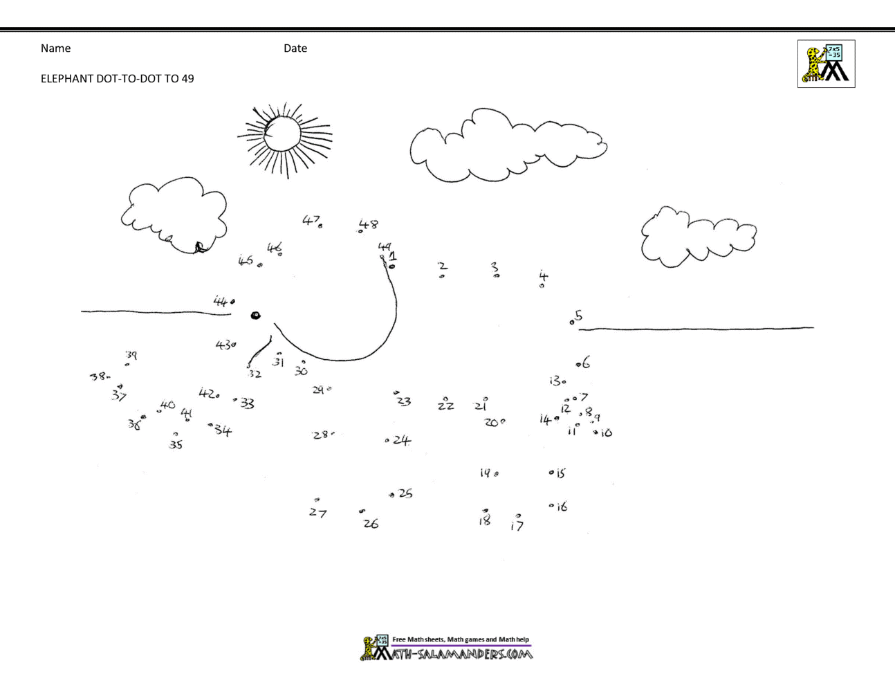 Dot To Dot Printables Up To 50 Connect The Dots 1 To 50 Worksheets Special Education Worksheets