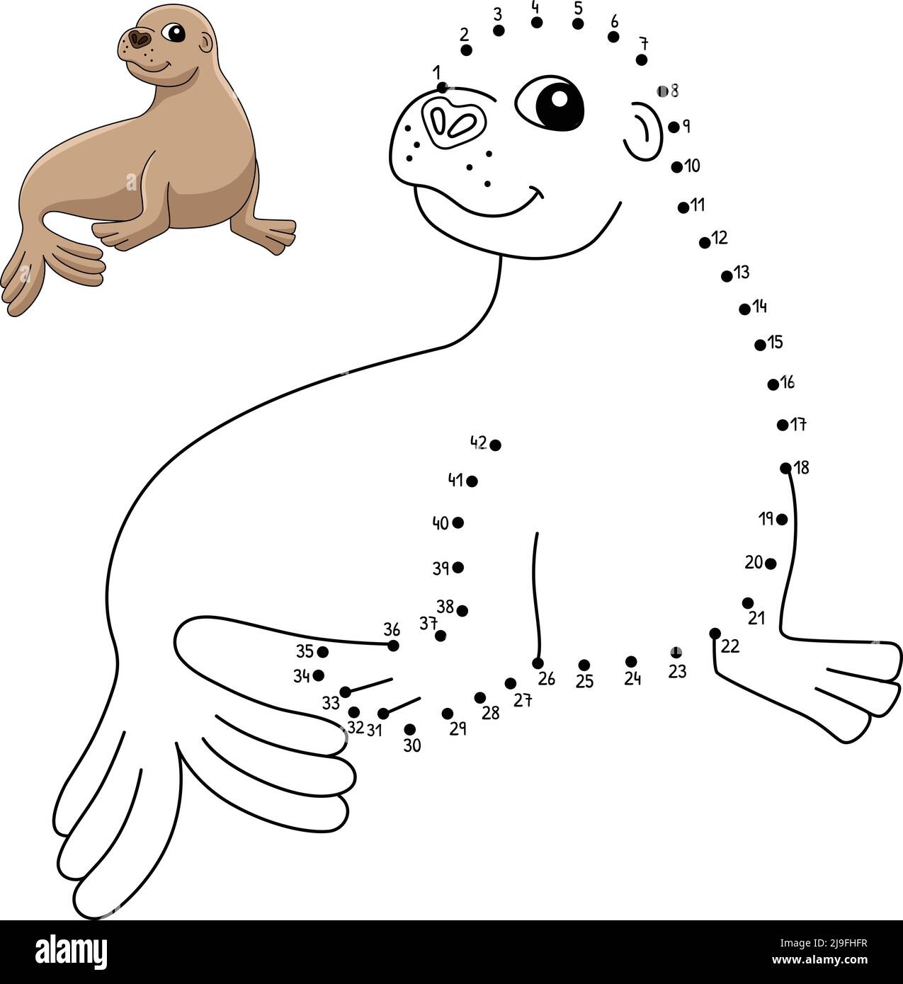 Dot To Dot Sea Lion Animal Coloring Page For Kids Stock Vector Image Art Alamy