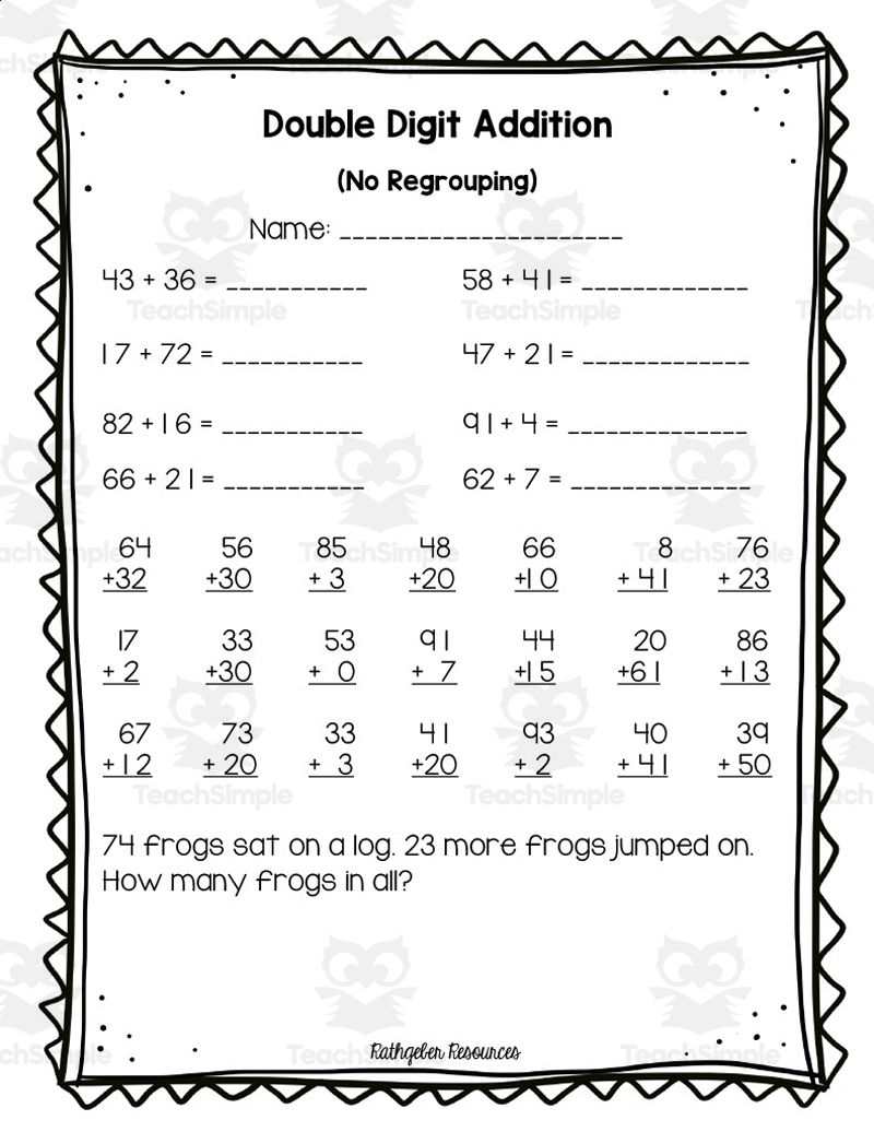 Double Digit Addition Without Regrouping Assessment By Teach Simple