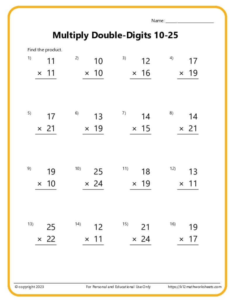 Double Digit Multiplication Worksheets Double Digit Multiplication Worksheets 4th Grade