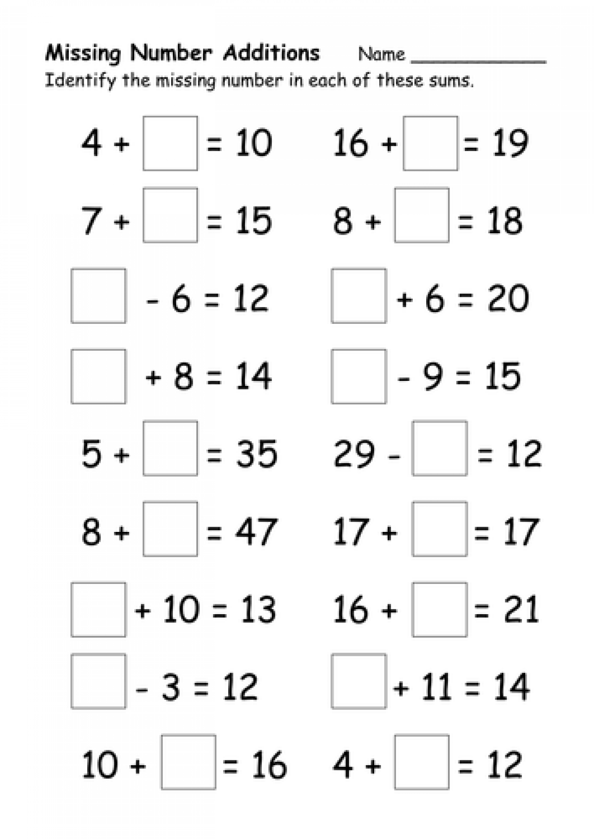 Download PDF Free Printable Addition With Missing Numbers Worksheets Worksheet School Download PDF Free Printable Addition With Missing Numbers Worksheets Worksheet School