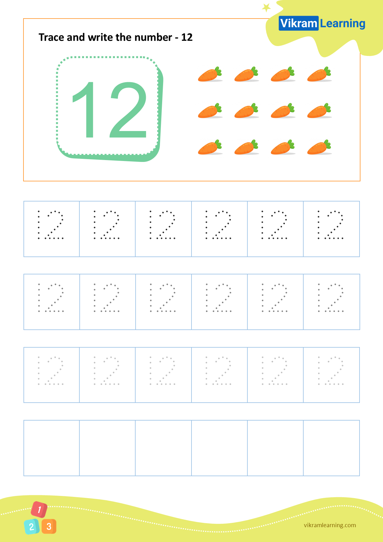 Download Trace And Write The Number 12 Worksheets Vikramlearning Number 12 Worksheets For Preschool
