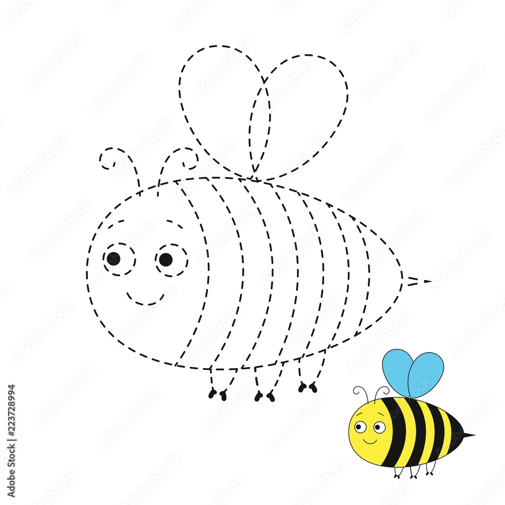 Drawing Worksheet For Preschool Kids With Easy Gaming Level Of Difficulty Simple Educational Game For Kids Illustration Of Funny Bee For Toddlers Stock illustration Adobe Stock