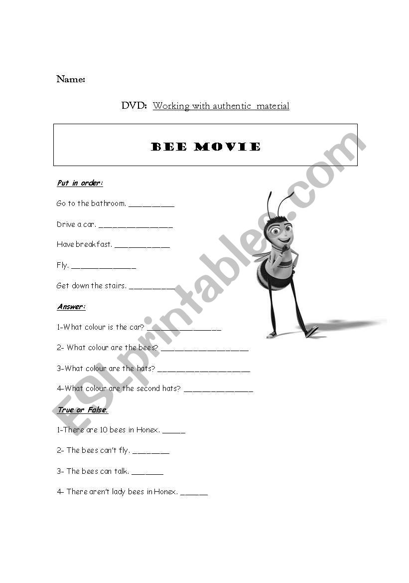 DVD Session Bee Movie ESL Worksheet By Vanee DVD Session Bee Movie ESL Worksheet By Vanee