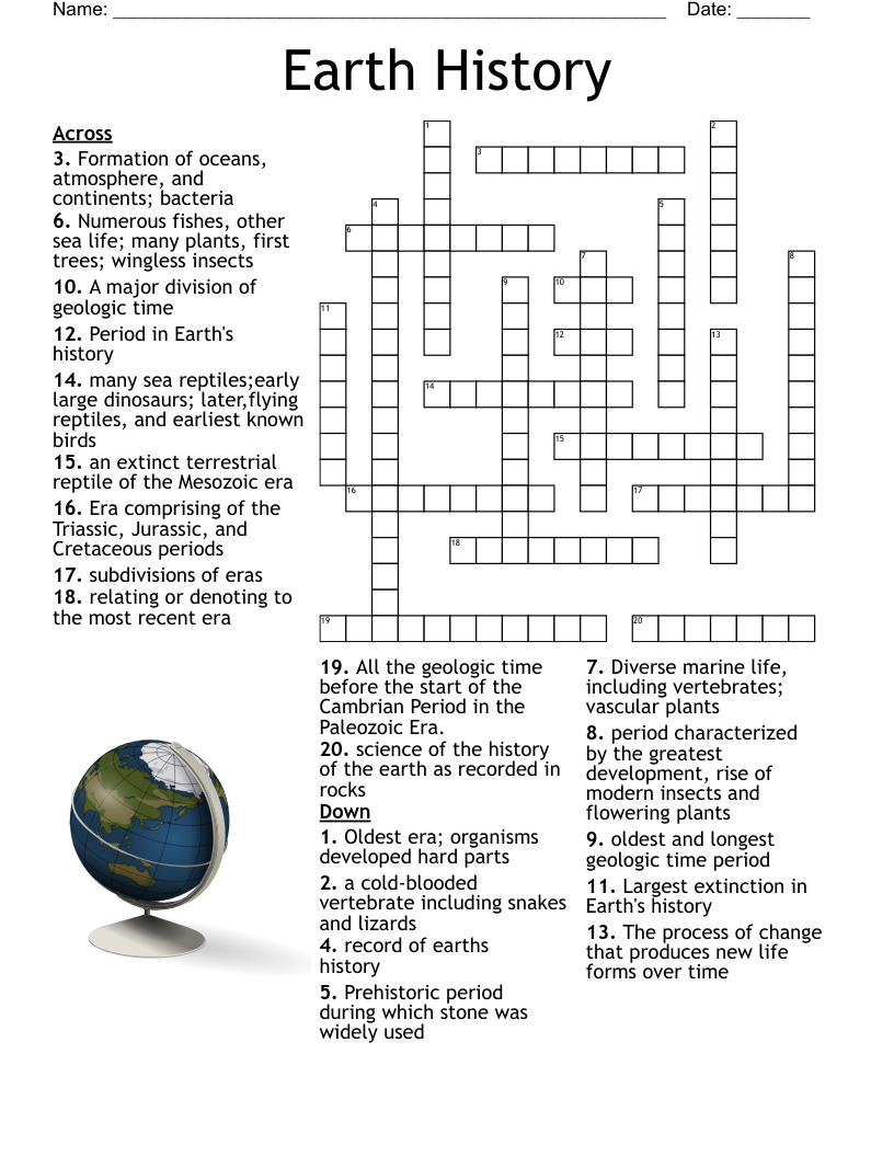 Earth History Crossword WordMint Worksheets Library Printable Earth Science Worksheets