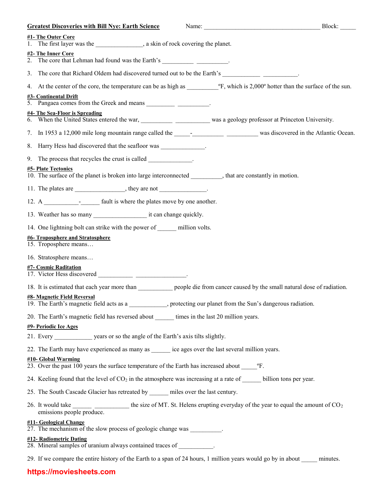 Earth Science Worksheet Bill Nye Discoveries Earth Science Worksheet Bill Nye Discoveries