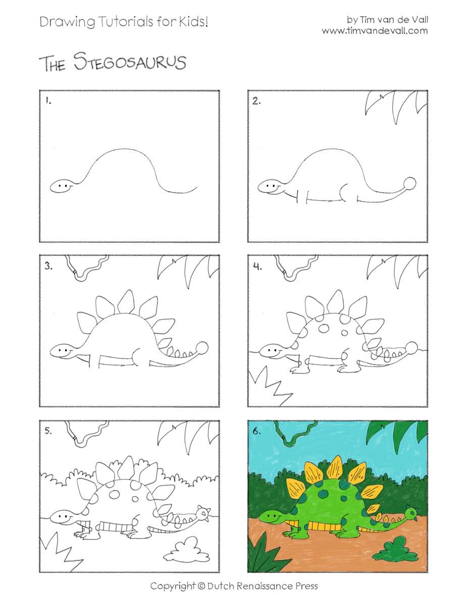 Easy Drawing Tutorials For Kids Stegosaurus Tim s Printables