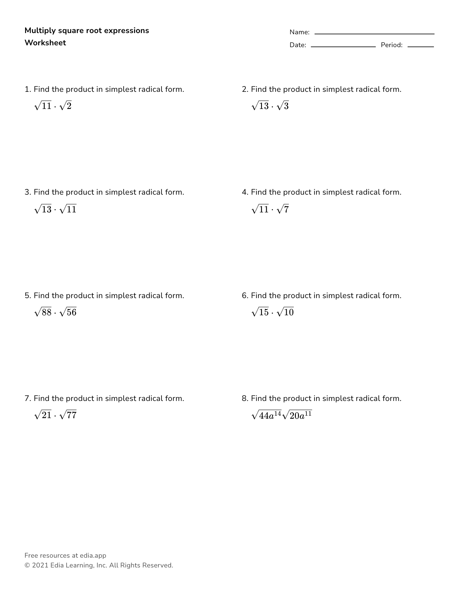Multiply And Divide Radical Expressions