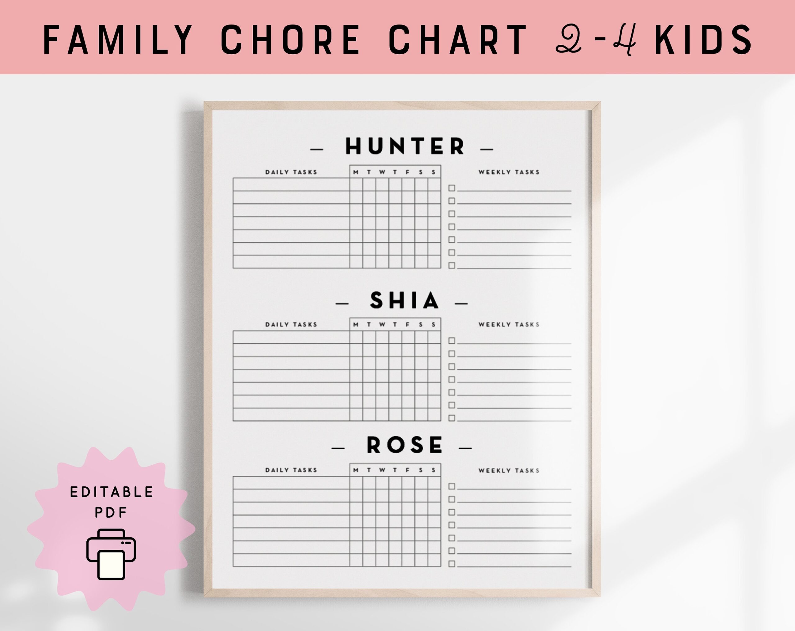 Editable Family Chore Chart 2 4 Kids Weekly To Do Digital Download Etsy Editable Chore Chart For Kids Printable Kids Daily Weekly Responsibility Chart Kids Chore List Kids Daily Routine Checklist PDF Etsy