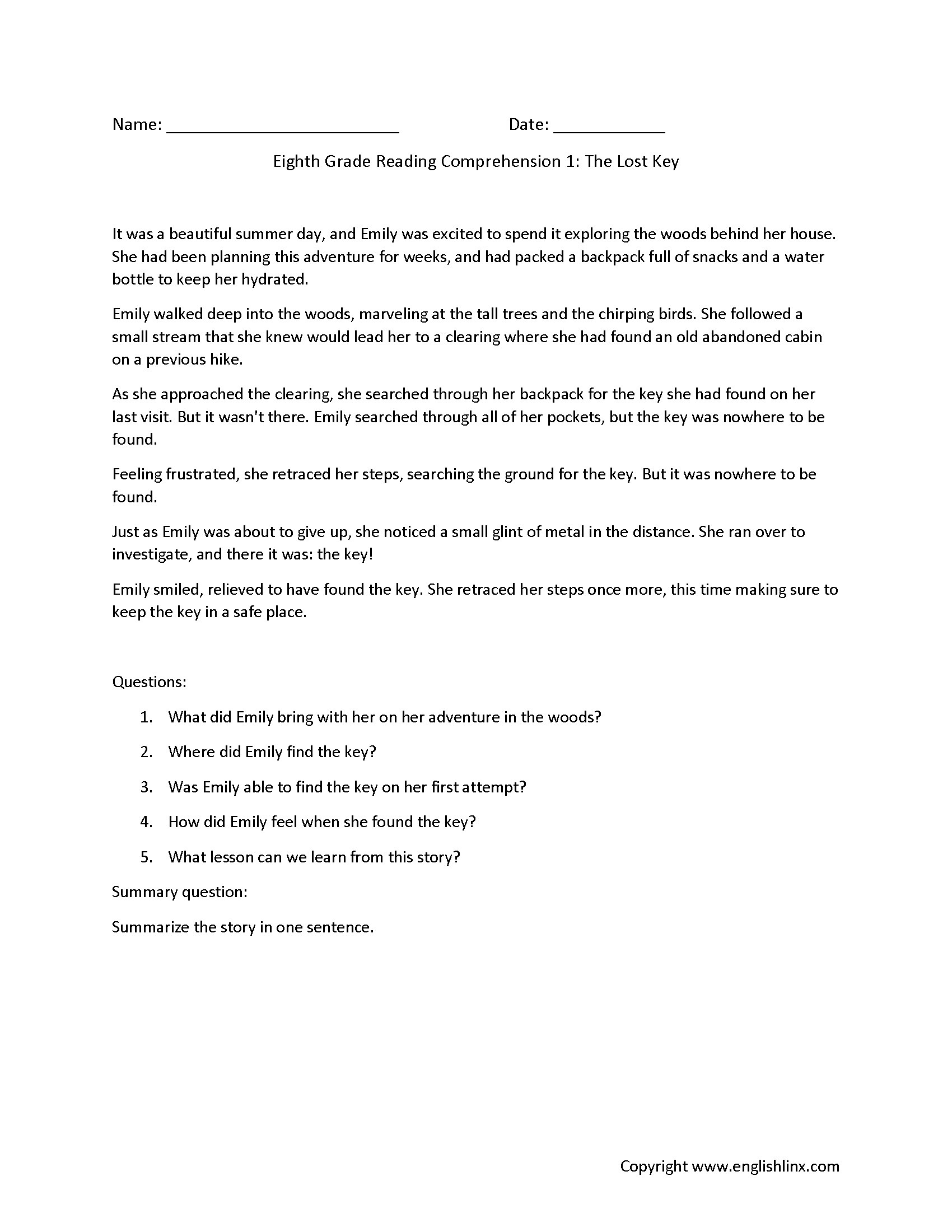 Reading Comprehension Online Exercise For Grade 8 Worksheets Library