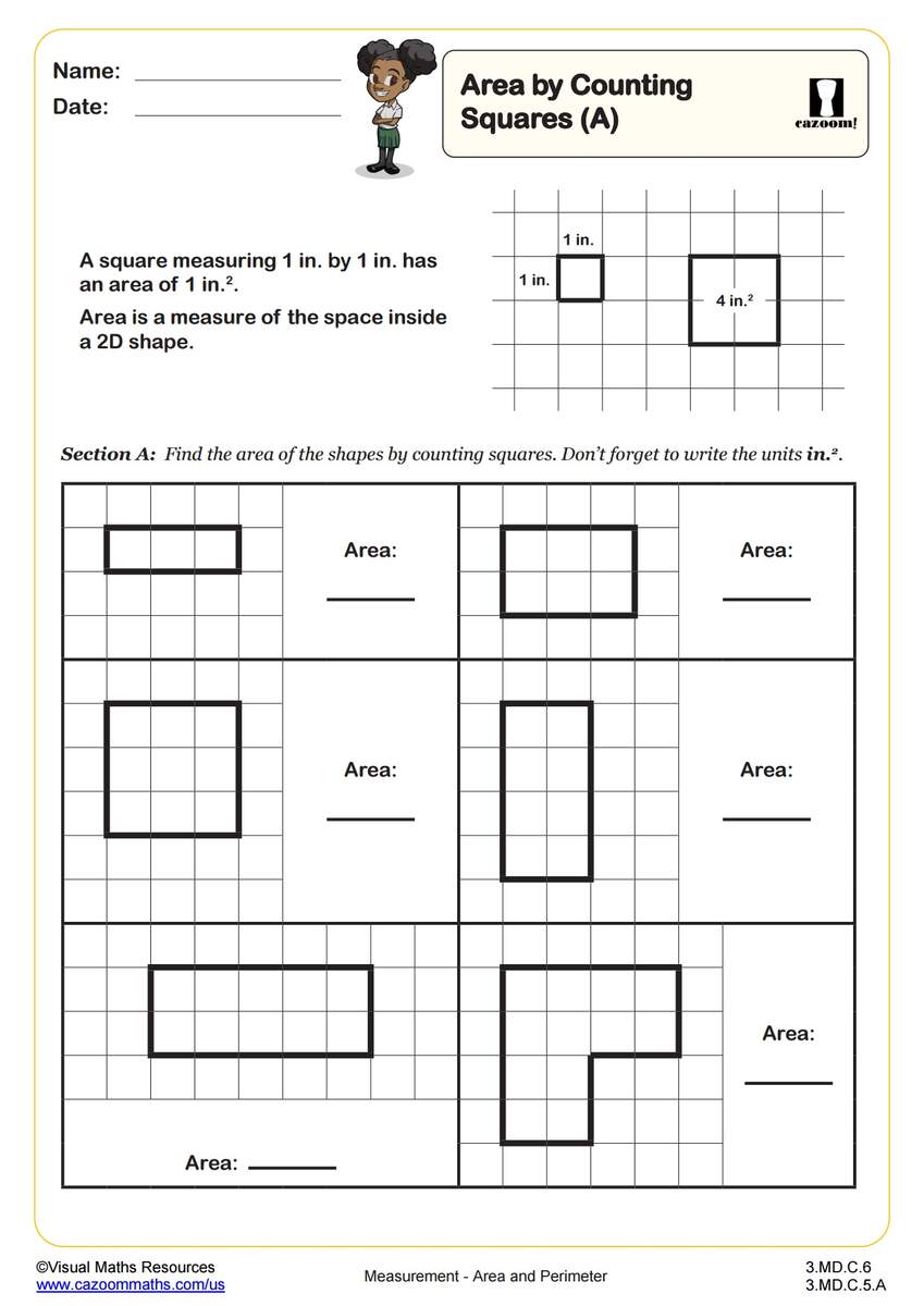 Estimating Area PDF Printable Measurement Worksheets Cazoom Math
