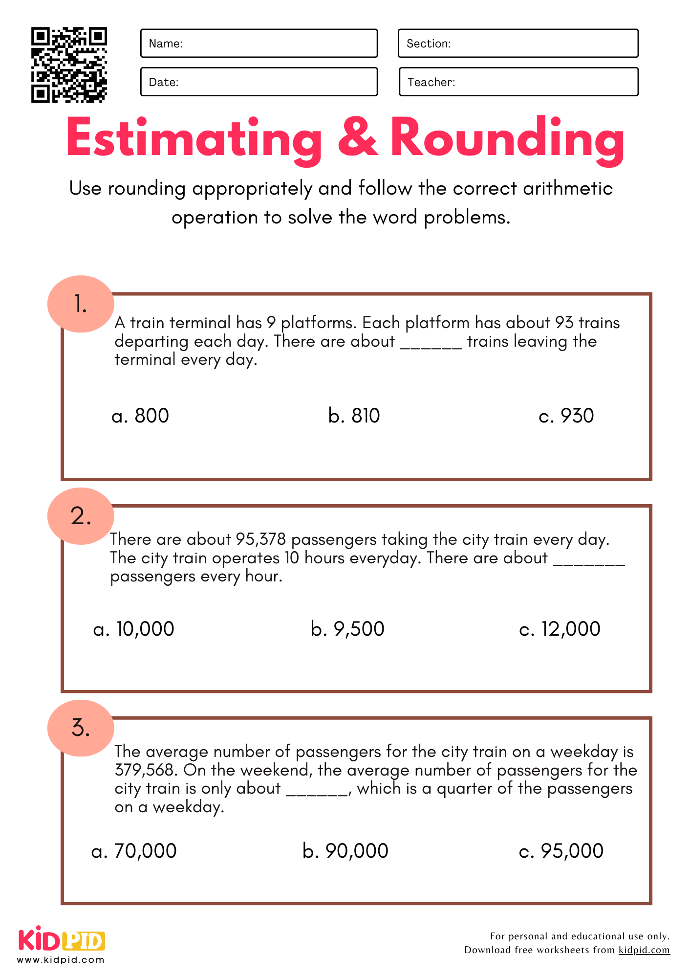 Estimating Rounding Word Problems Worksheet For Grade 5 Kidpid