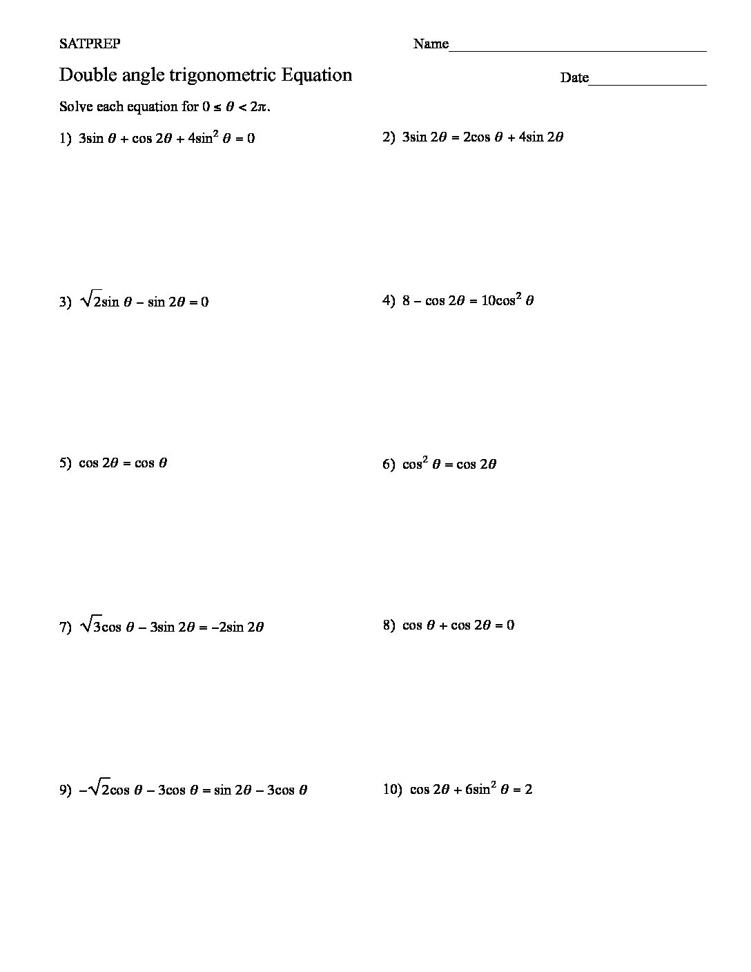 Evaluate Trig Equations Using The Double Angle Formula Evaluate Trig Equations Using The Double Angle Formula