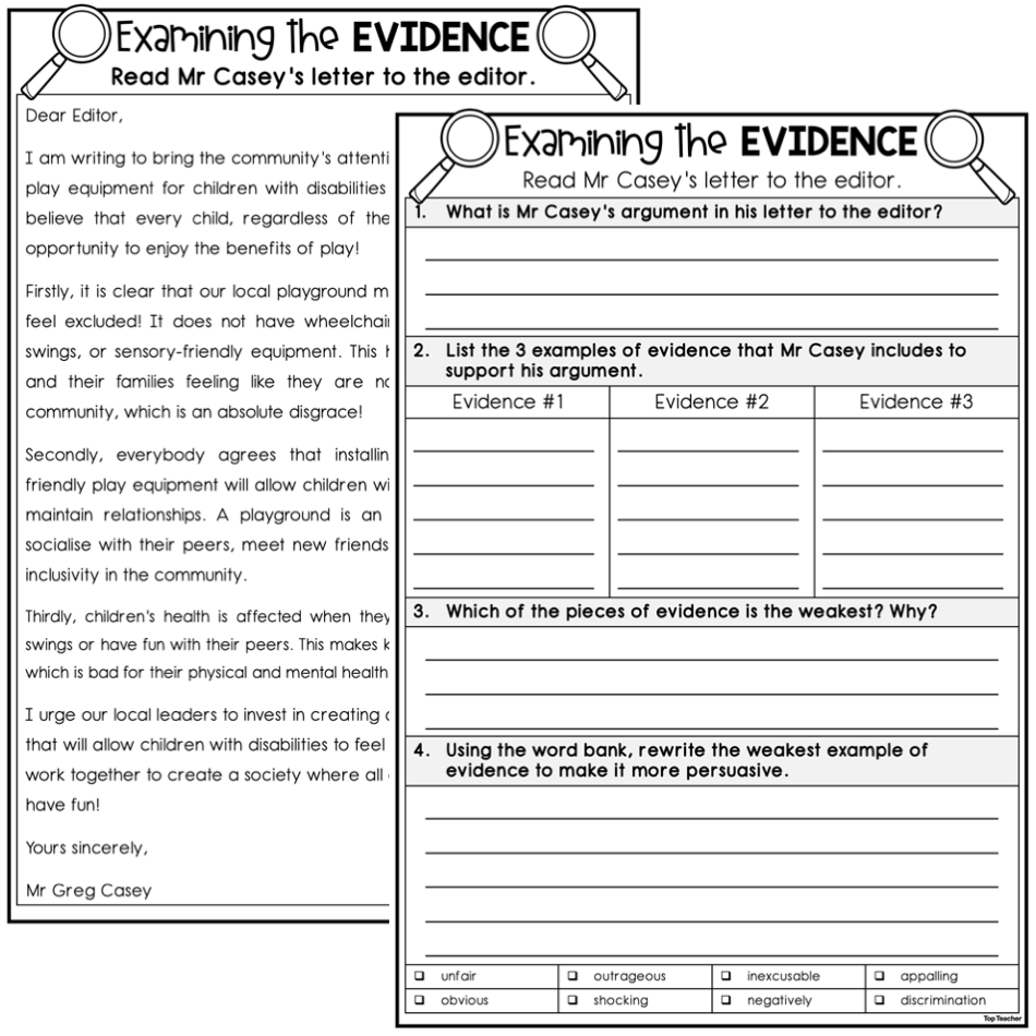 Examining The Evidence Persuasive Texts Top Teacher