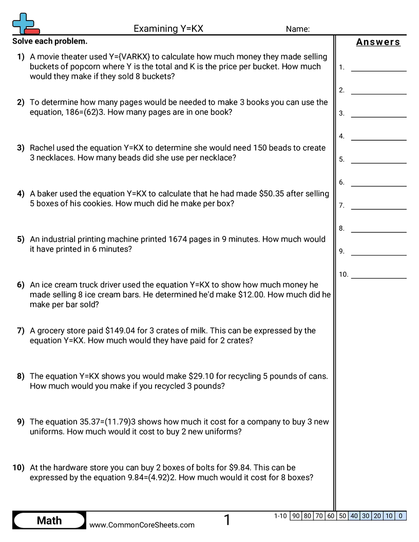 Examining Y KX Worksheet Download