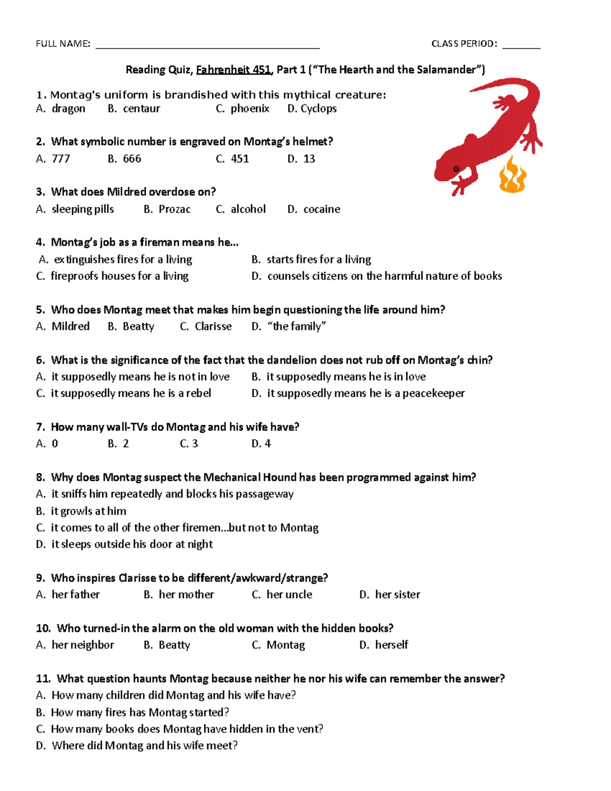 Fahrenheit 451 Part One Quiz The Hearth And The Salamander Studocu
