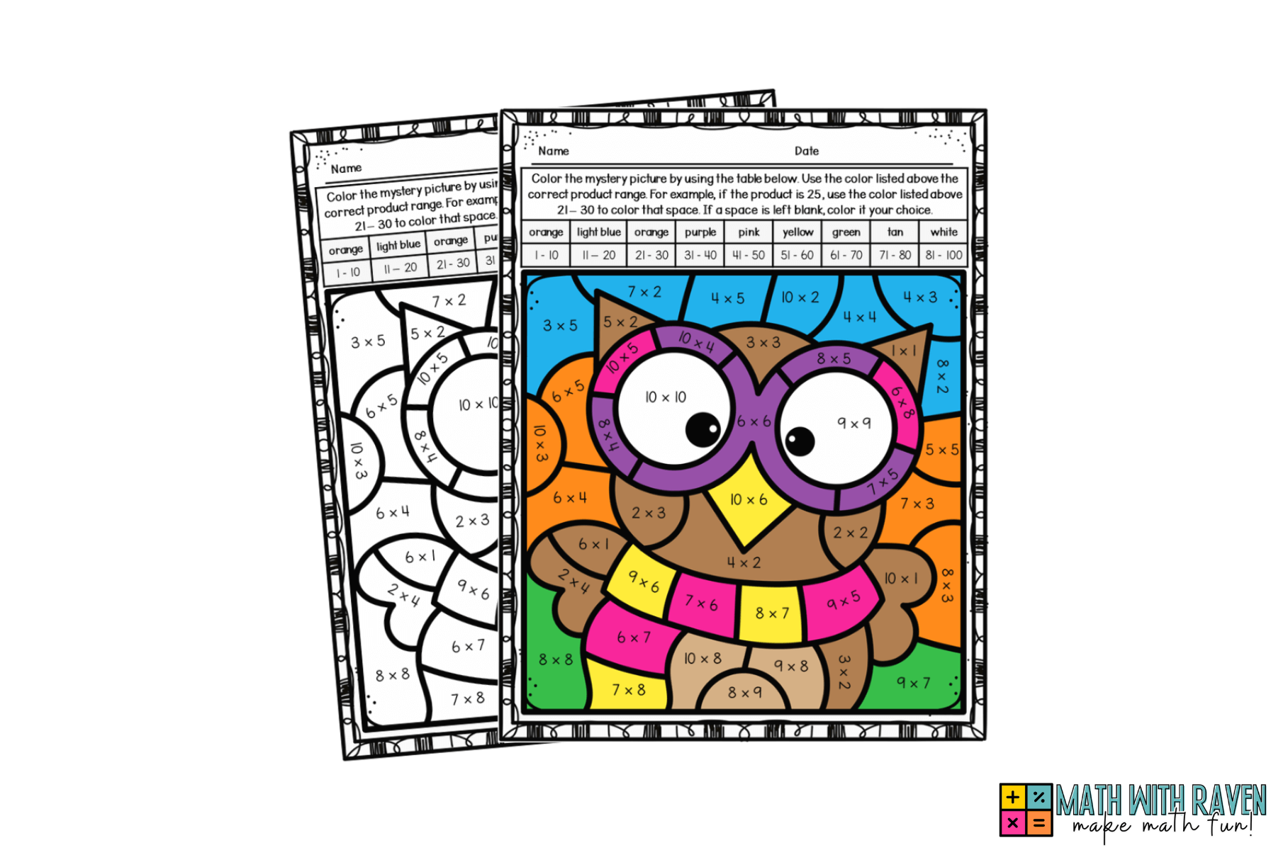 Fall Multiplication Color By Number Worksheets Raven Cruz