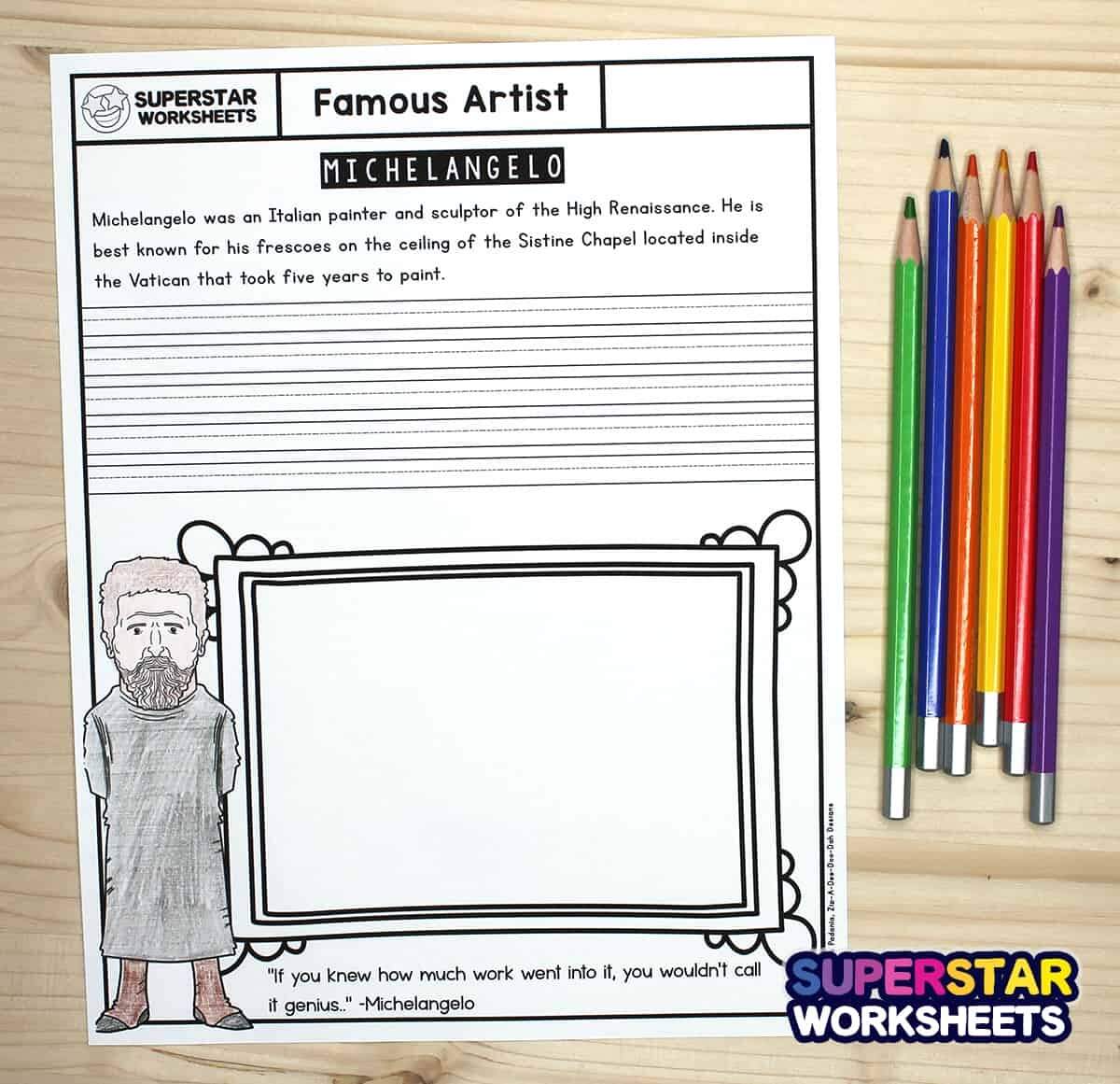 Famous Artist Worksheets Free Printables Superstar Worksheets
