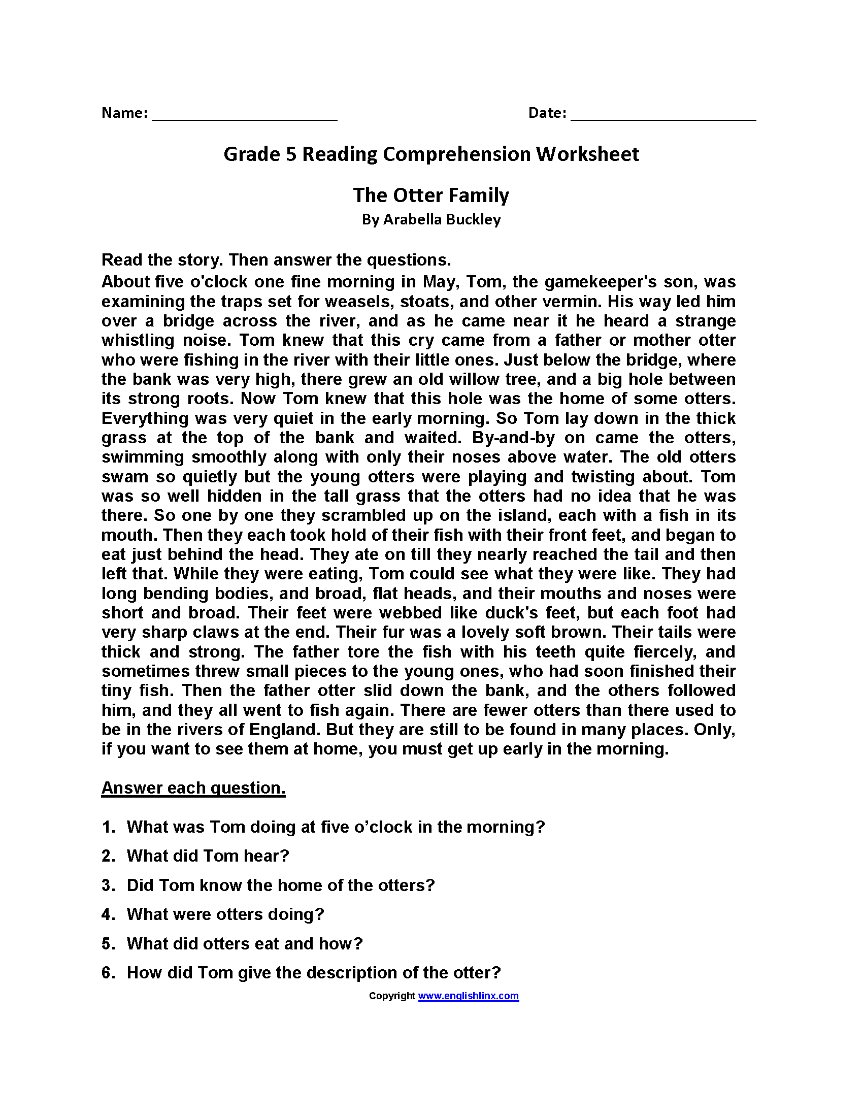 Reading Comprehension 5th Grade Worksheets Worksheets Library