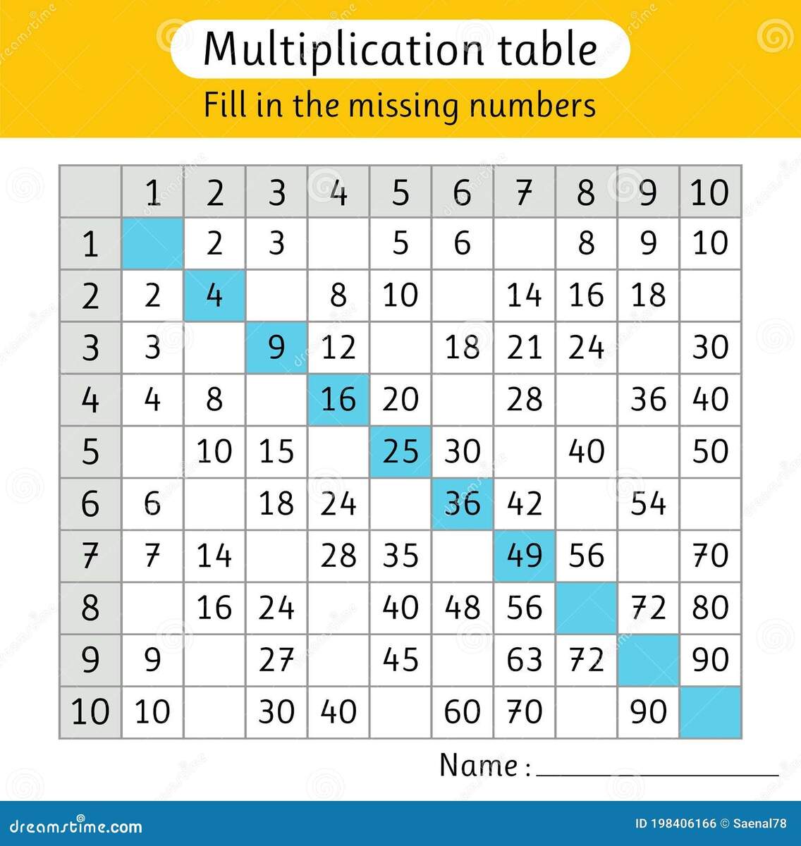 Fill In The Missing Numbers Multiplication Table Math Stock Vector Illustration Of Math Count 198406166