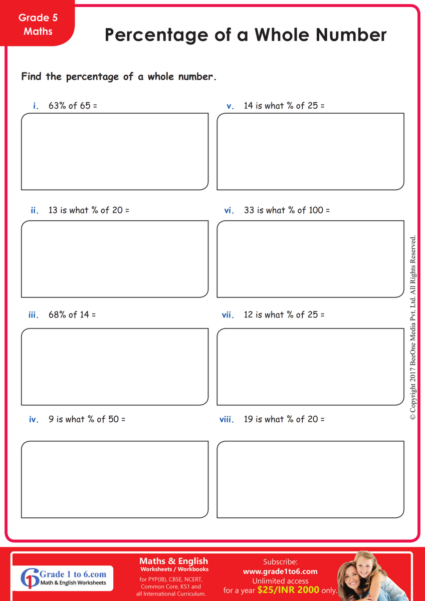 Finding Percentage Worksheets Grade1to6 Finding Percentage Worksheets Grade1to6