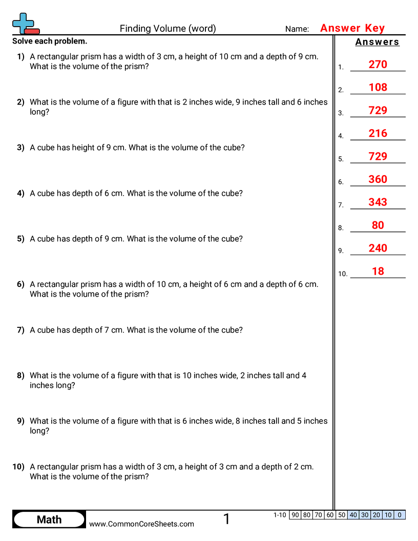 Finding Volume Word Worksheet Download
