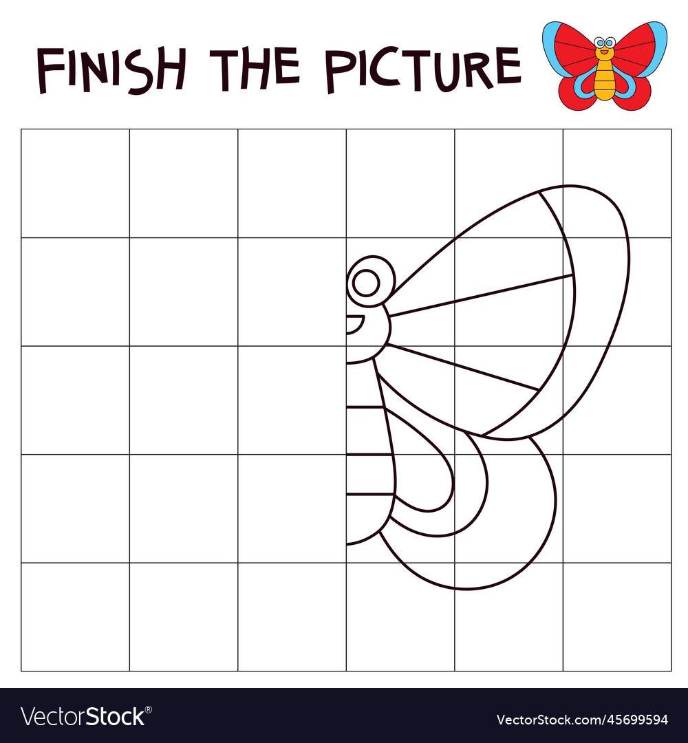 Finish The Drawing Of Butterfly Educational Game Royalty Free Vector VectorStock