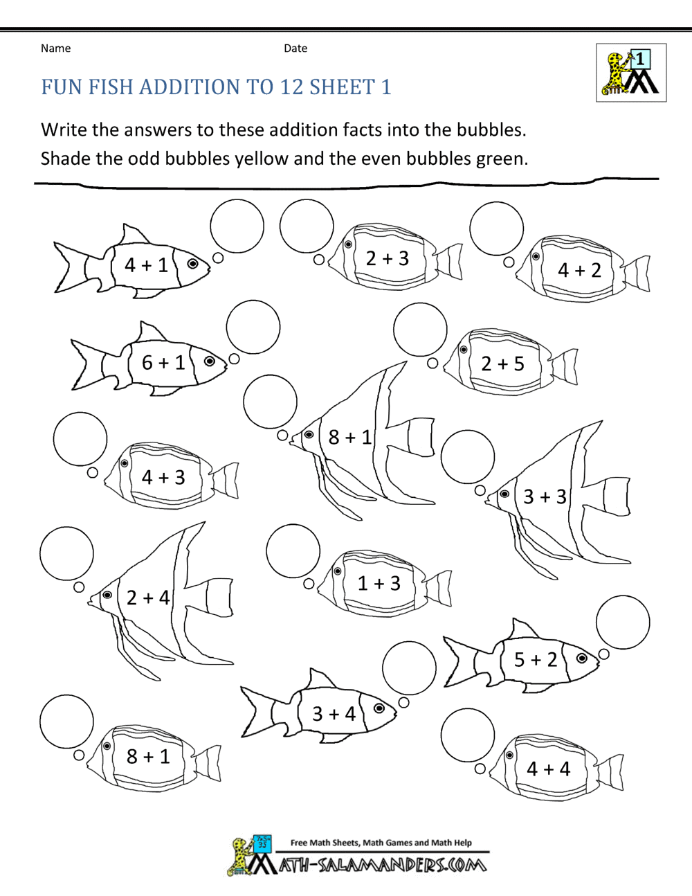 Addition Color By Number Worksheet For 1st Grade Free Printable