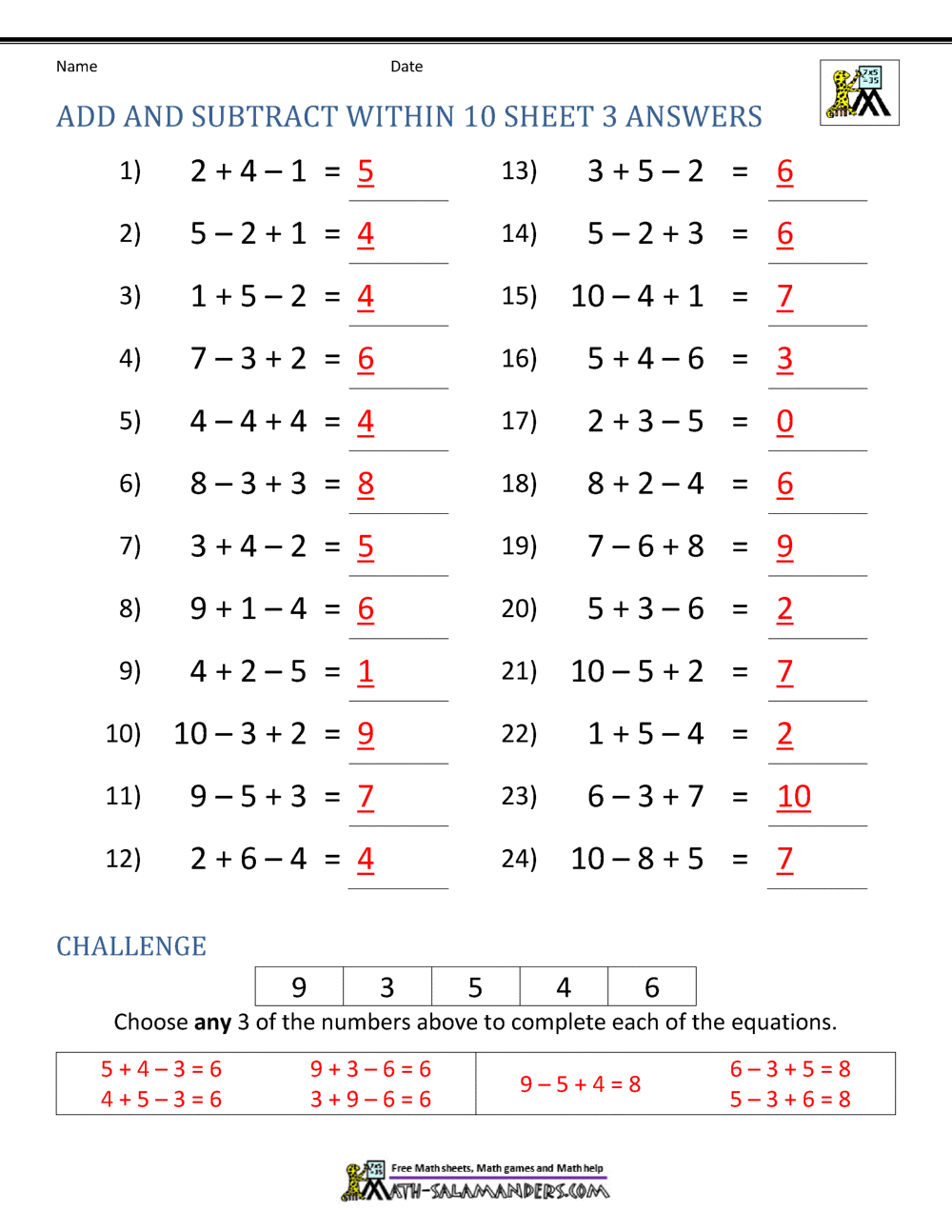 Addition And Subtraction Facts To 20 Worksheets Math Worksheets 1st 2nd Grade Teaching Ideas Made Easy