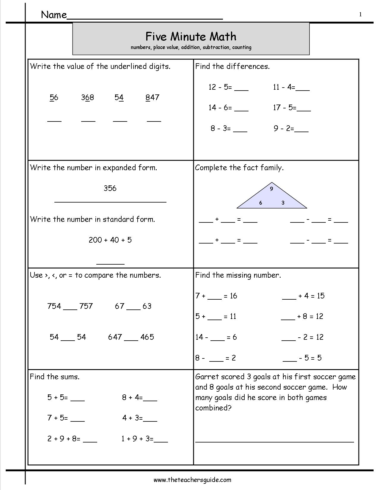 Five Minute Math Review Worksheets From The Teacher S Guide
