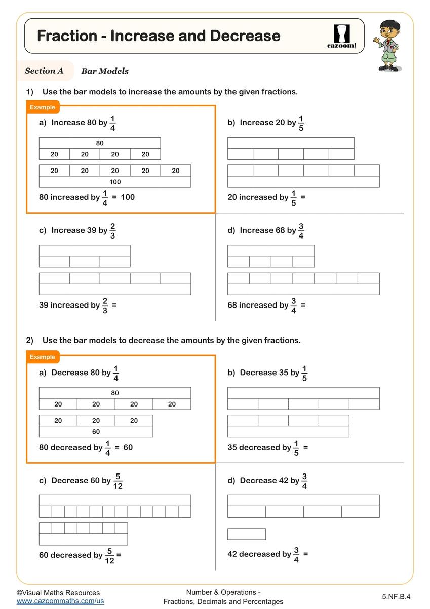Fraction Increase And Decrease Worksheet Fun And Engaging 5th Grade Number And Operations Worksheet Cazoom Math