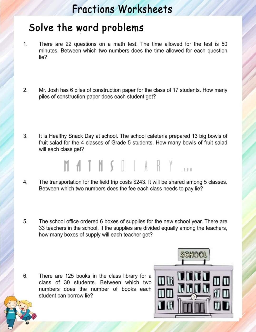 Fractions Word Problems Dividing Whole Number Worksheets Math Worksheets MathsDiary Fractions Word Problems Dividing Whole Number Worksheets Math Worksheets MathsDiary
