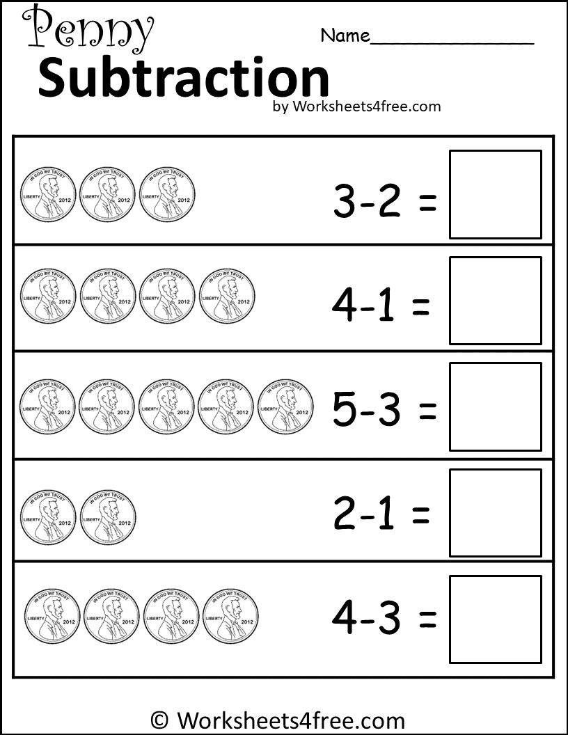 Free 1 Digit Subtraction Worksheet Penny Worksheets4Free Free 1 Digit Subtraction Worksheet Penny Worksheets4Free
