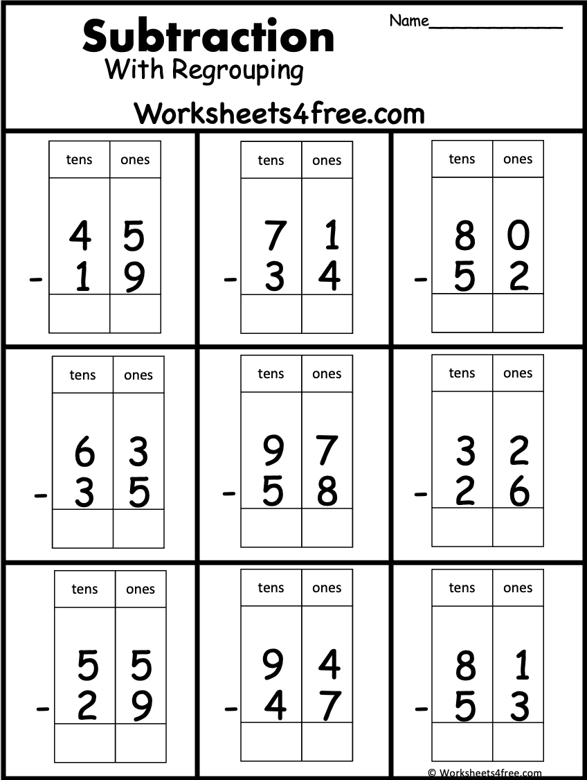 Free 2 Digit Subtraction Worksheet Regrouping Worksheets4Free Free 2 Digit Subtraction Worksheet No Regrouping Worksheets4Free