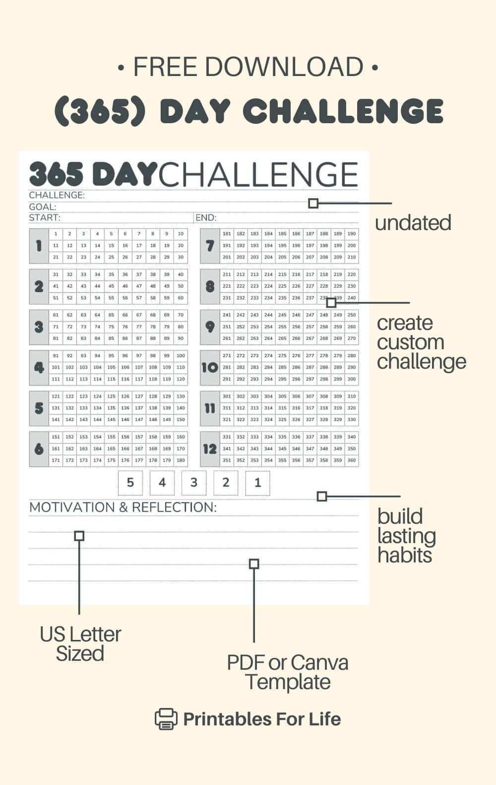 Free 365 Day Challenge Calendar Printable PDF Free 365 Day Challenge Calendar Printable PDF