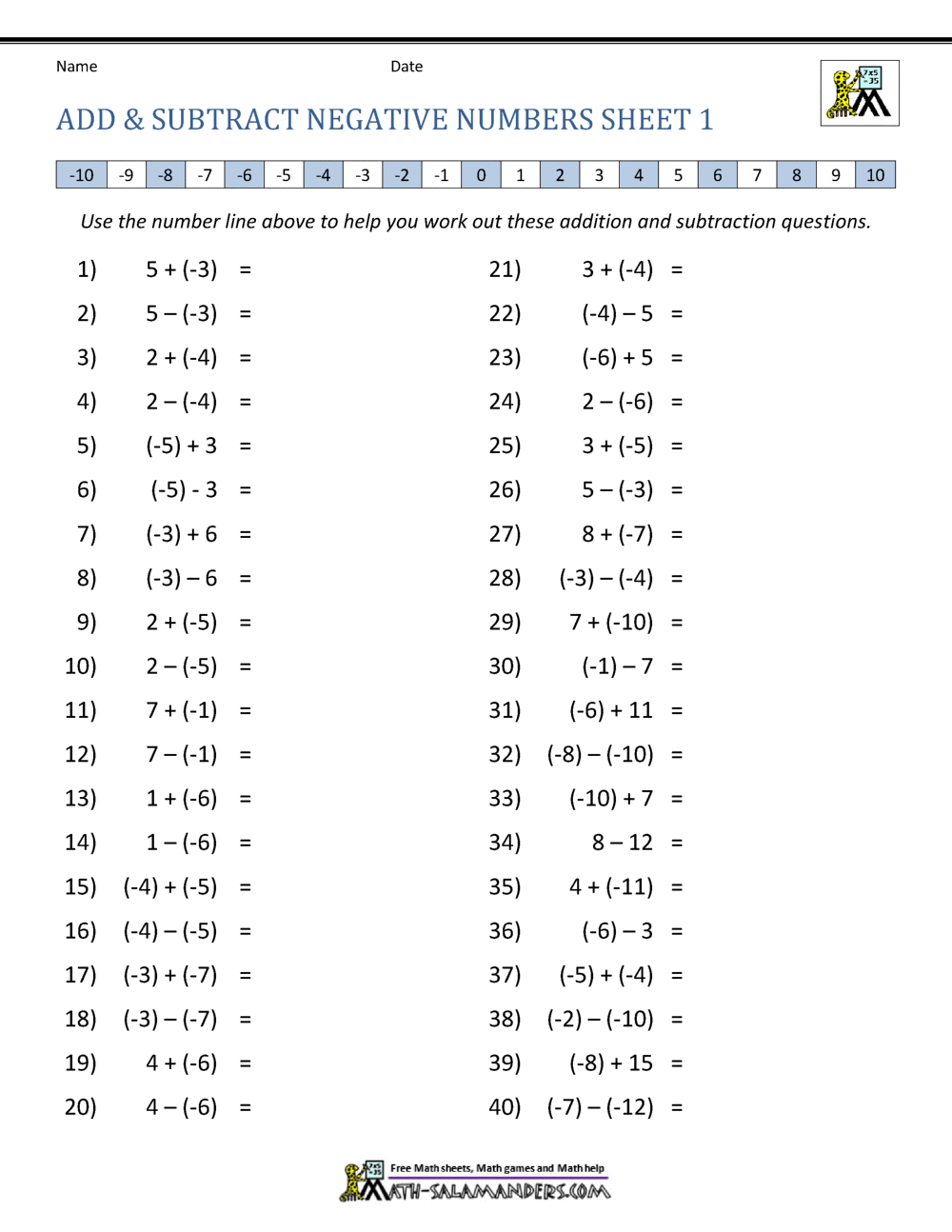 Free Adding And Subtracting Negative Integers Worksheet Download Free Adding And Subtracting Negative Integers Worksheet Png Images Free Worksheets On Clipart Library