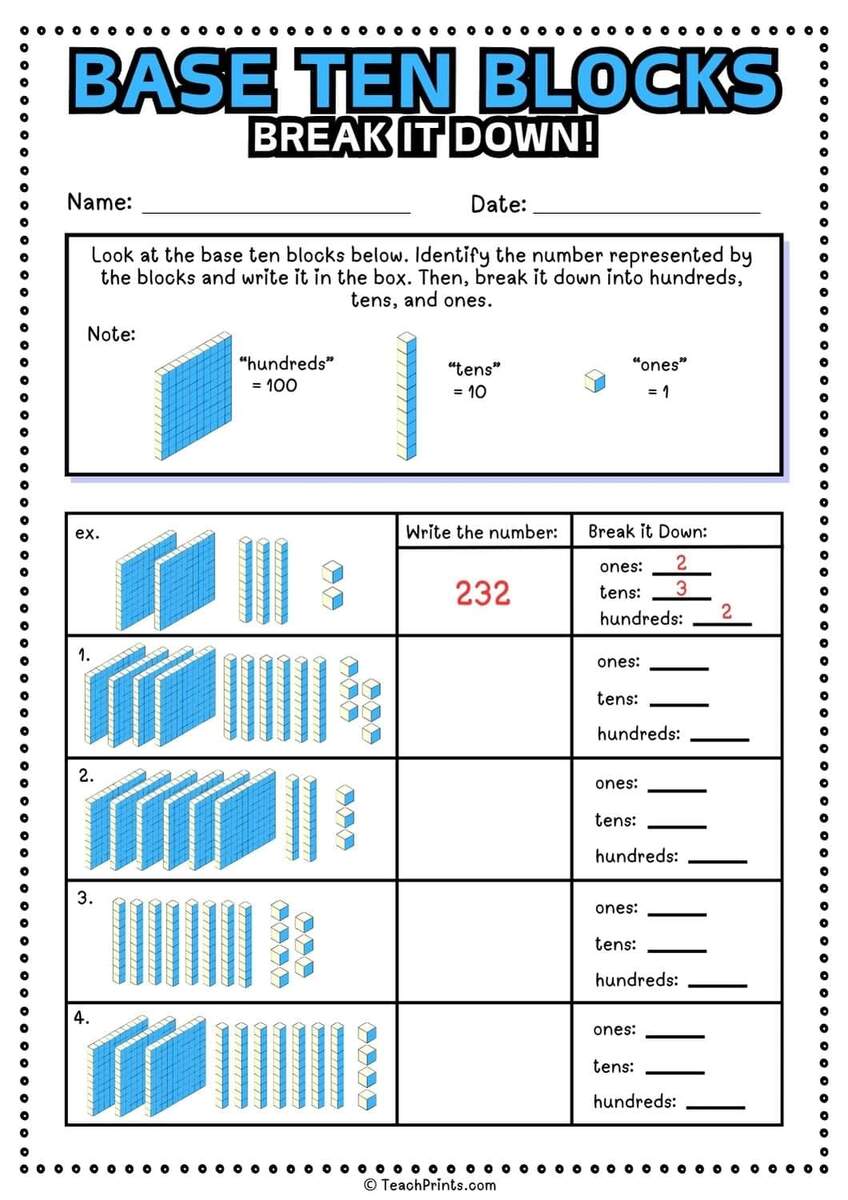 Free Base Ten Blocks Worksheets Teach Prints Perfect Printable Base Ten Blocks Up To Thousands The Simple Homeschooler