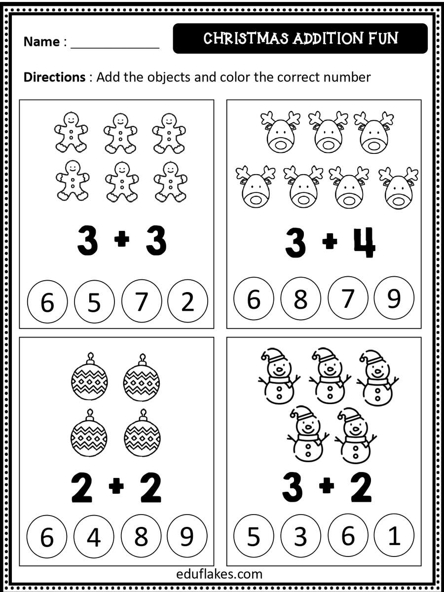 Free Christmas Math Worksheets For Kindergarten Eduflakes