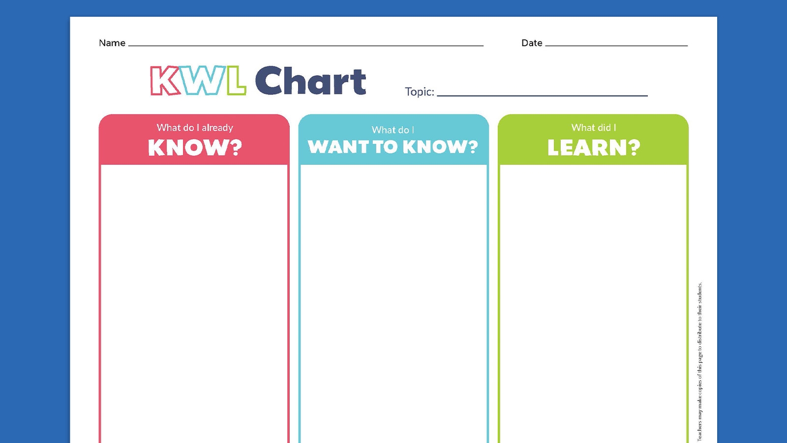 Free KWL Chart Printable Bundle Includes KWLQ And KWHLAQ KWL Chart Printable Free PDF Graphic Organizer Template