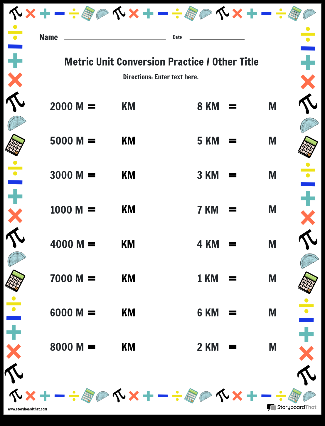 Free Metric Worksheets Customize With Storyboard That