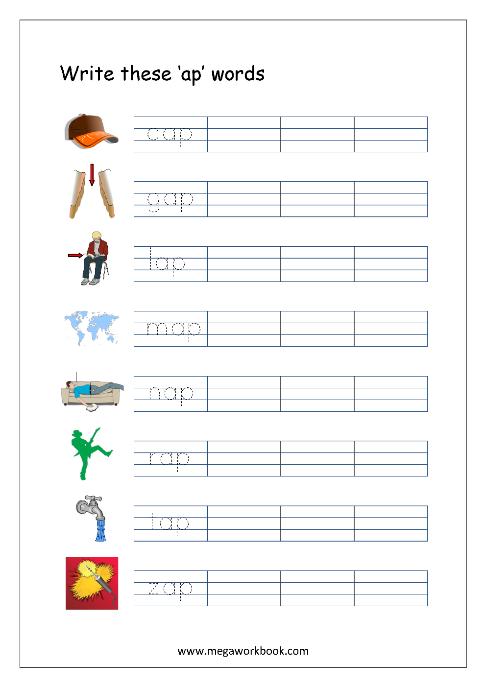 Free Printable CVC Words Writing Worksheets For Kids Three Letter Rhyming Words For Kindergarten Free Printable CVC Words Writing Worksheets For Kids Three Letter Rhyming Words For Kindergarten
