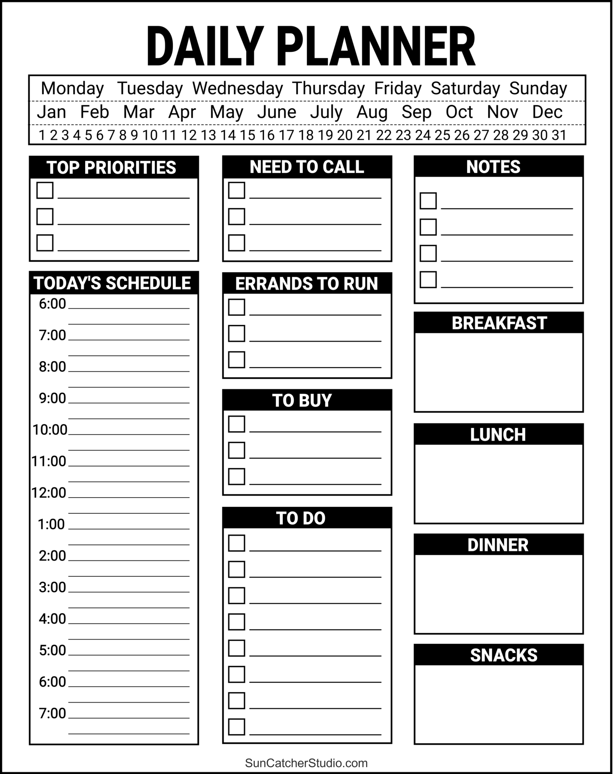 Free Printable Daily Planner Templates PDF Format Free Printables Lettering SVG Files Tools Apps