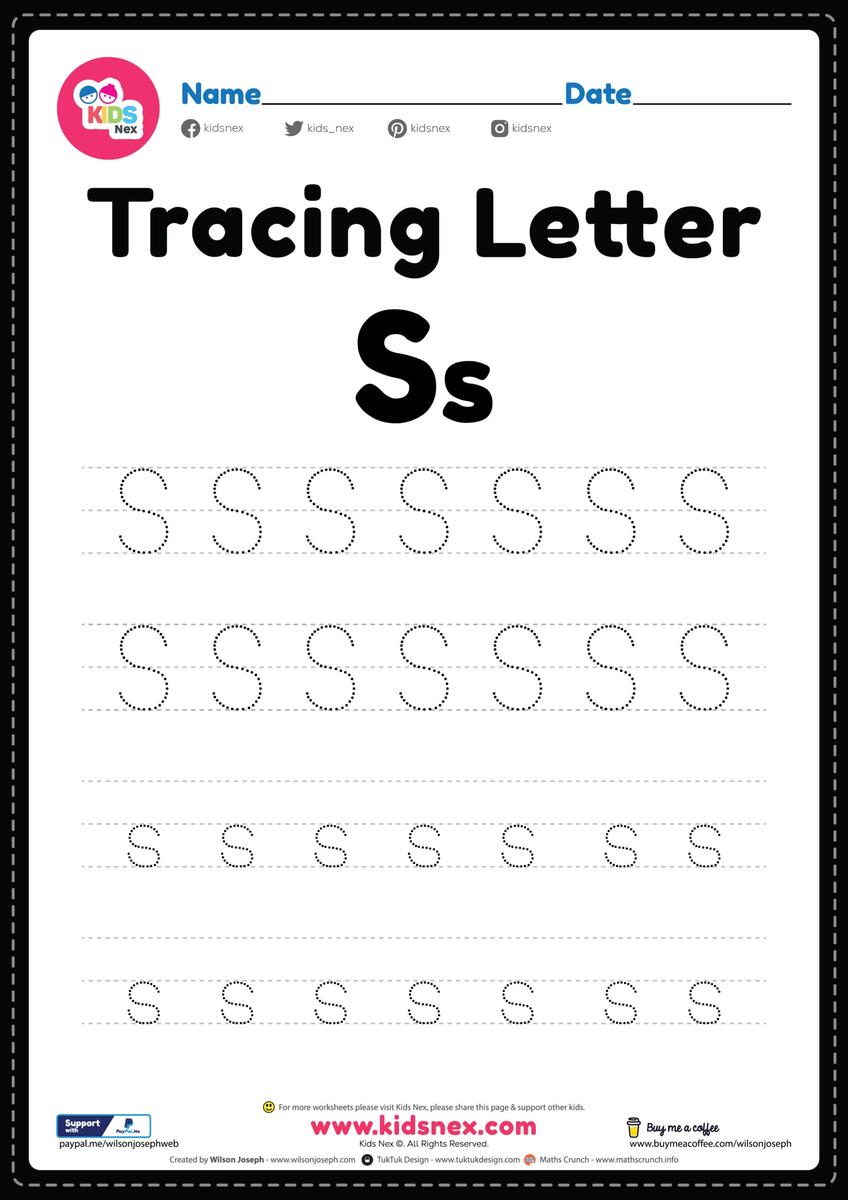 Free Printable PDF Tracing Letter S Alphabet Worksheet