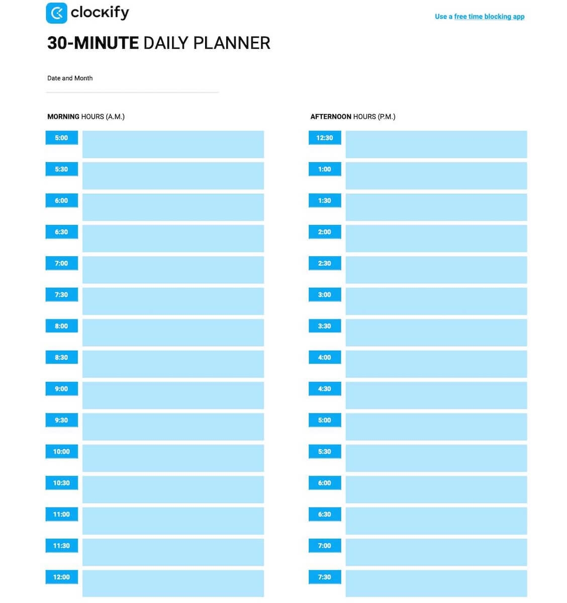 Free Time Blocking Templates 9 Printable Downloads