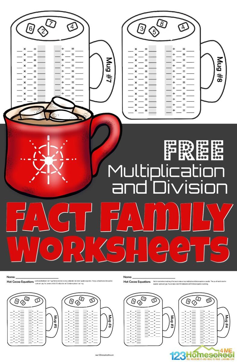FREE Winter Hot Cocoa Multiplication And Division Math Worksheets