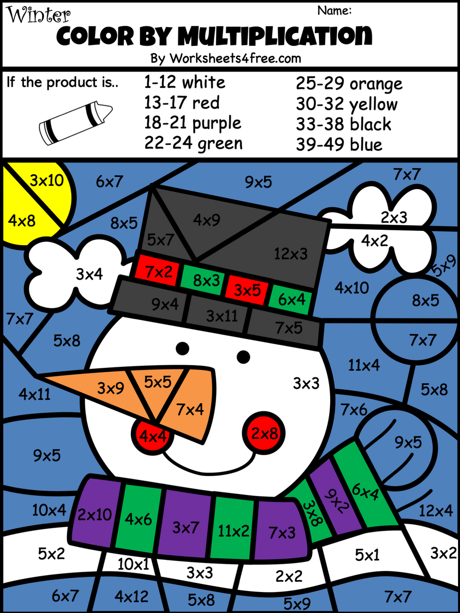 Free Winter Snowman Color By Code Multiplication Worksheet Worksheets4Free Cinco De Mayo Color By Number Multiplication Made By Teachers